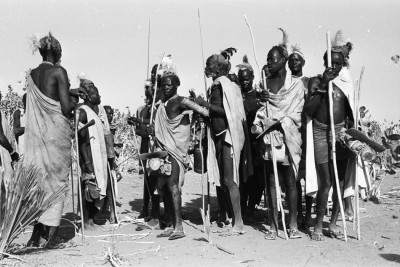 Figure 2. Photograph of Turkana elders gathered near to the Kerio River in 1963, taken by Sir Wilfred Thesiger; courtesy of the Pitt Rivers Museum. 